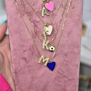 Gold Initial and Heart Pendant Necklaces